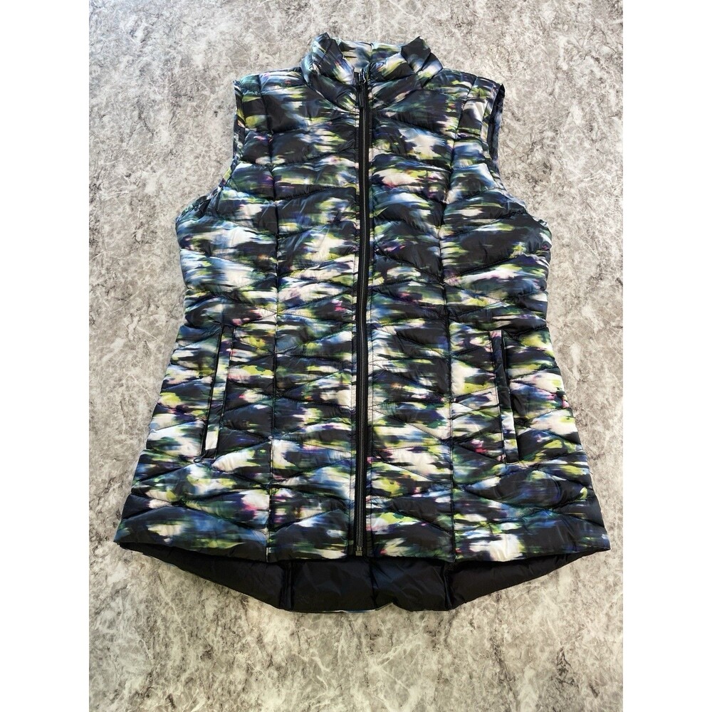 Tangerine Womens Vest Jacket Puffer Down Zip Black Tie Dye Watercolor Size M